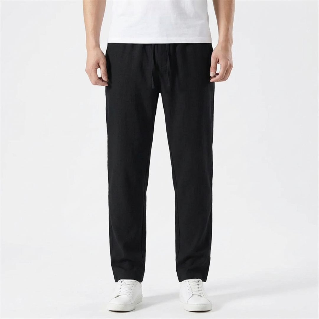 George | Men Linen Trousers Drawstring Waist Elasticated Waistband Straight Leg Side Pockets