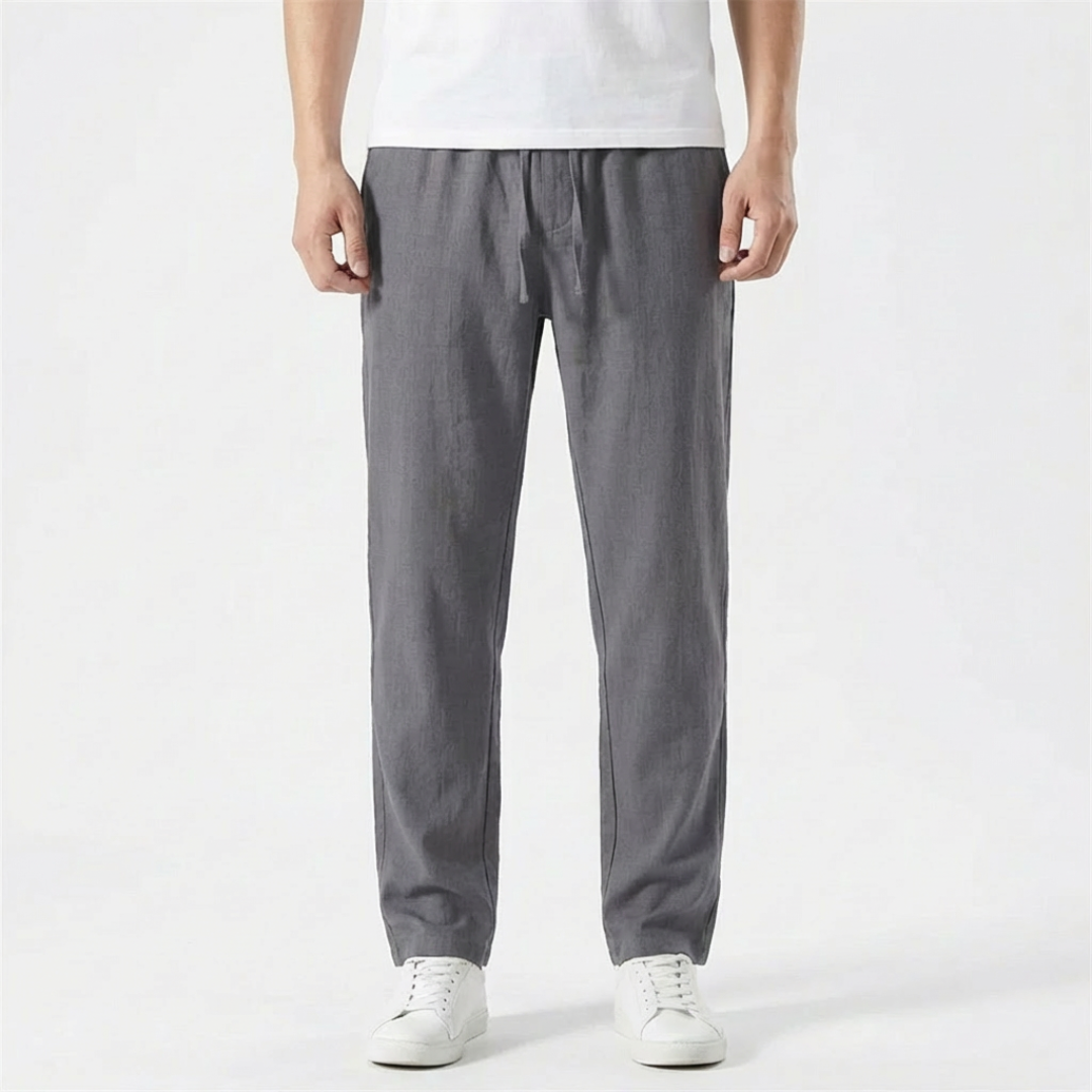 George | Men Linen Trousers Drawstring Waist Elasticated Waistband Straight Leg Side Pockets