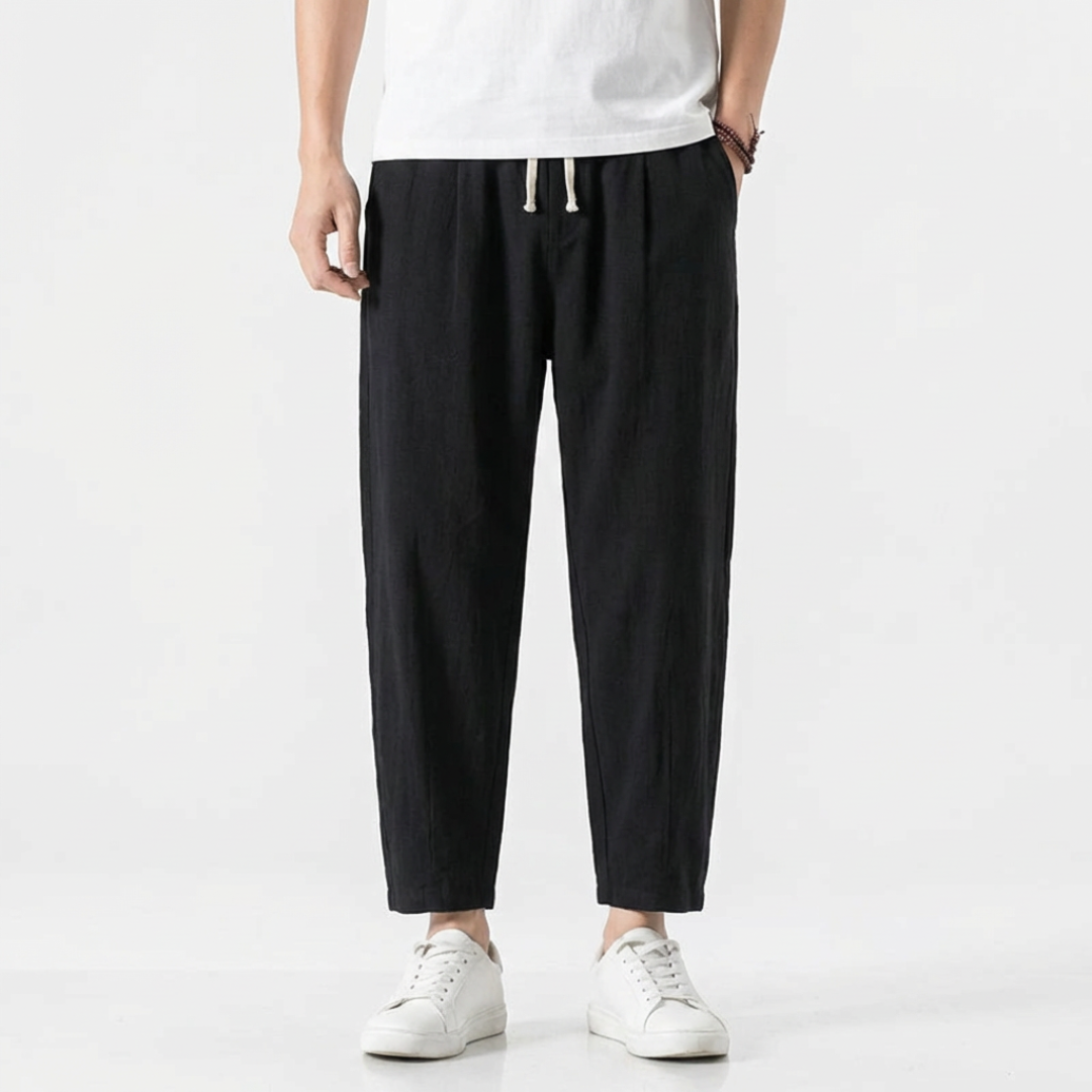 Harry | Men Linen Trousers Drawstring Waist Elasticated Waistband Straight Leg Side Pockets