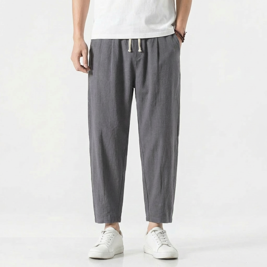 Harry | Men Linen Trousers Drawstring Waist Elasticated Waistband Straight Leg Side Pockets