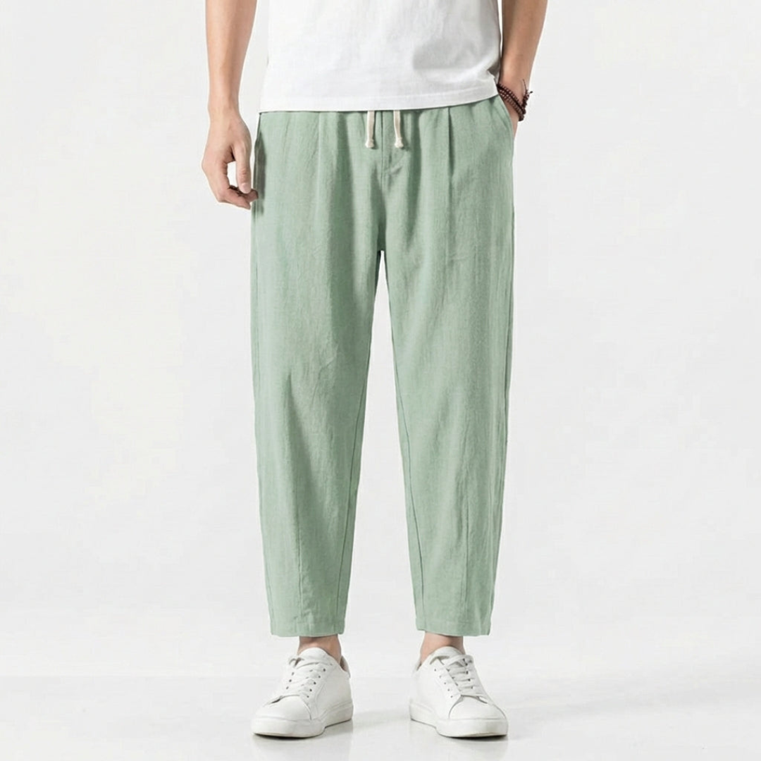 Harry | Men Linen Trousers Drawstring Waist Elasticated Waistband Straight Leg Side Pockets