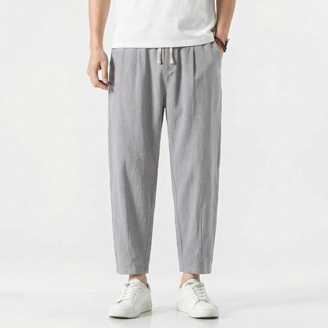 Harry | Men Linen Trousers Drawstring Waist Elasticated Waistband Straight Leg Side Pockets