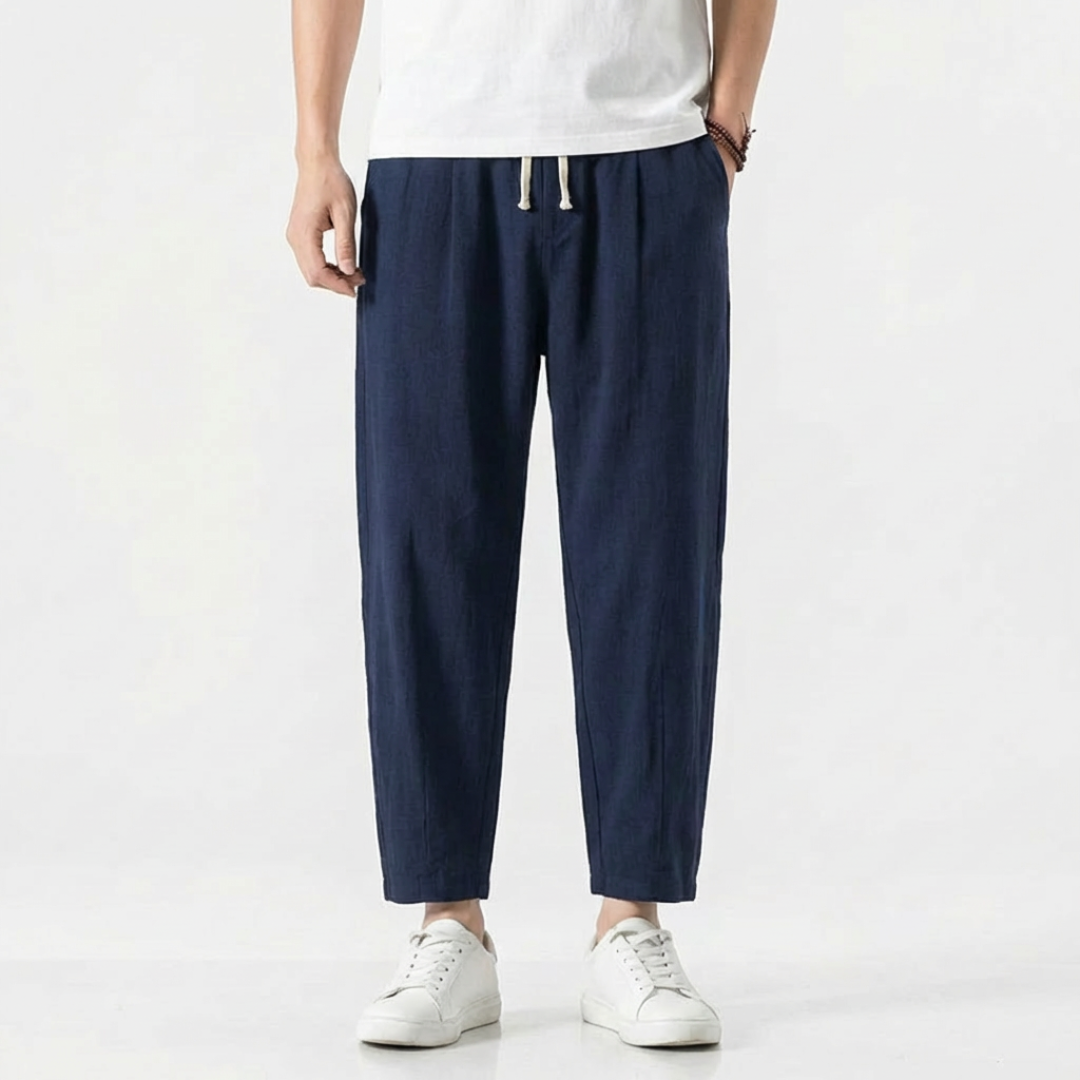 Harry | Men Linen Trousers Drawstring Waist Elasticated Waistband Straight Leg Side Pockets