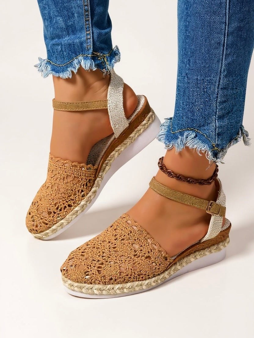 Adrienn | Espadrilles Platform Szandál Női Horgolt Bokapántos