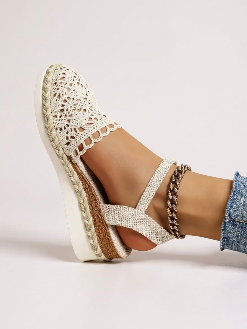 Adrienn | Espadrilles Platform Szandál Női Horgolt Bokapántos
