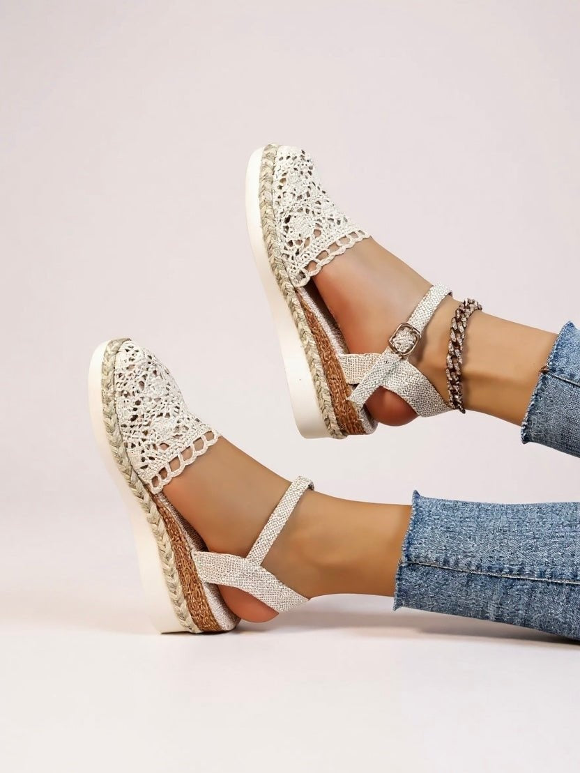 Adrienn | Espadrilles Platform Szandál Női Horgolt Bokapántos