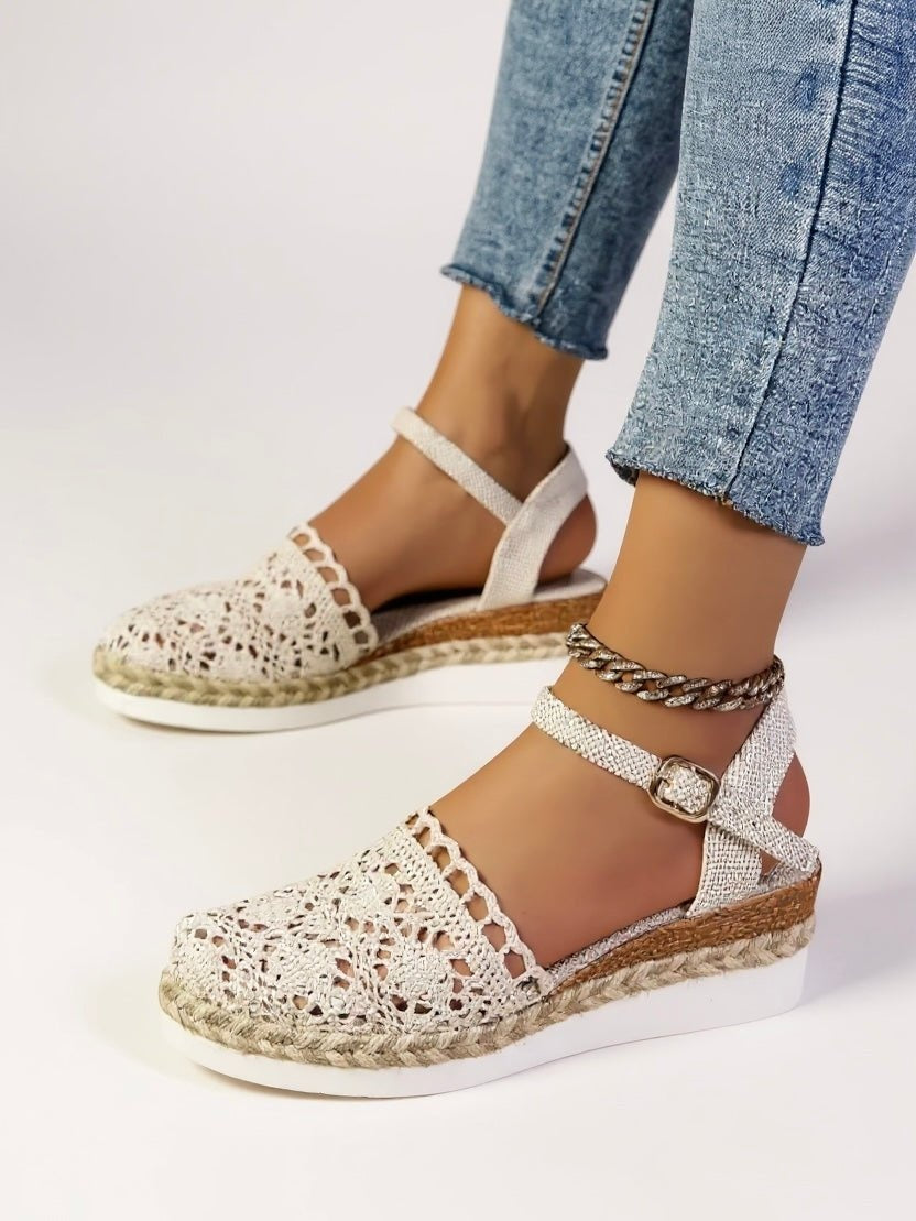 Adrienn | Espadrilles Platform Szandál Női Horgolt Bokapántos