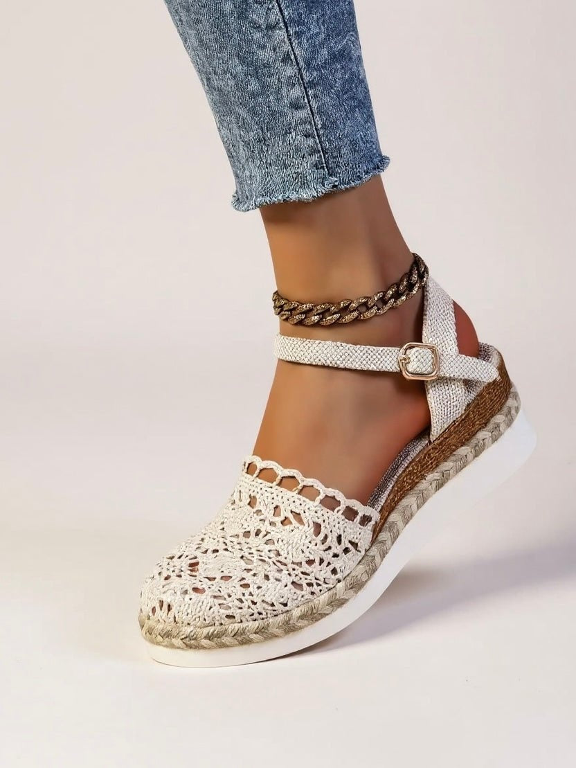 Adrienn | Espadrilles Platform Szandál Női Horgolt Bokapántos
