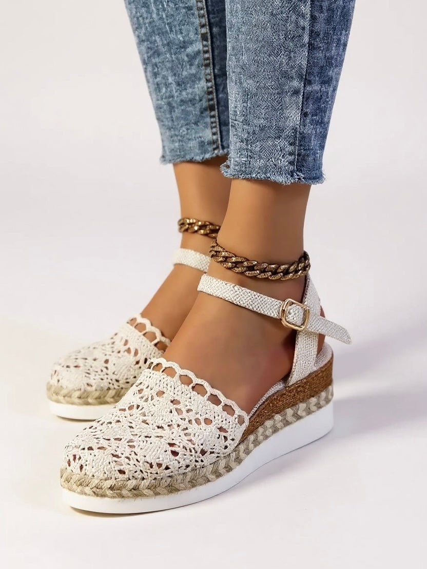 Adrienn | Espadrilles Platform Szandál Női Horgolt Bokapántos