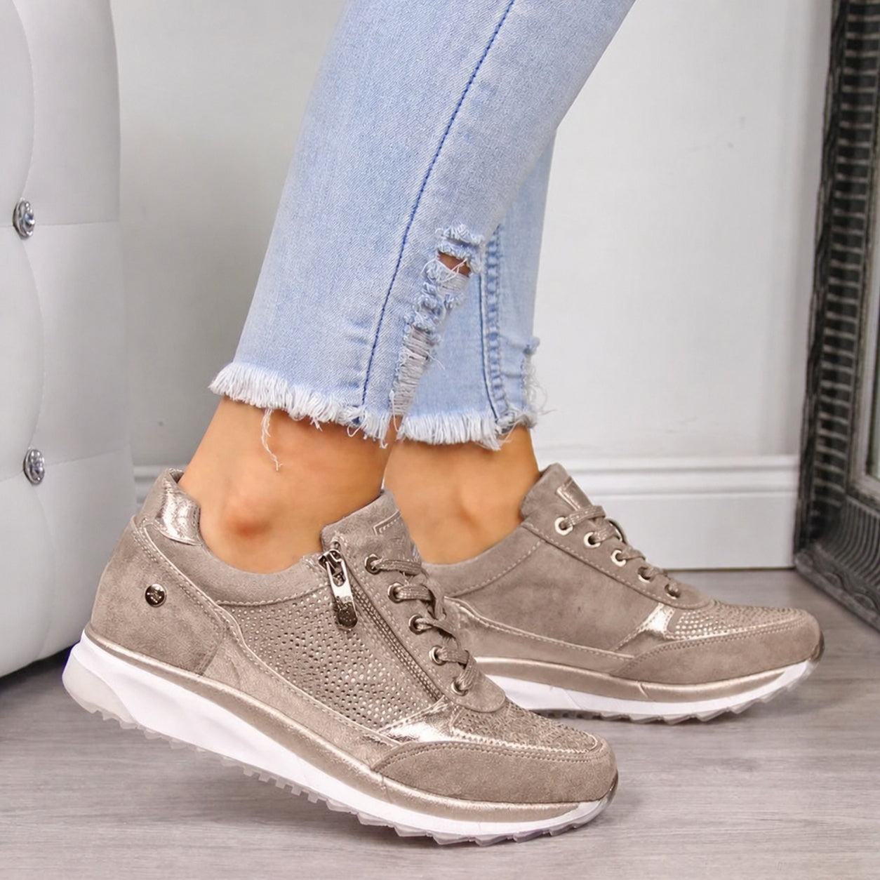 Adrienn | Sneaker Cipő Női Fűzős Cipzáras