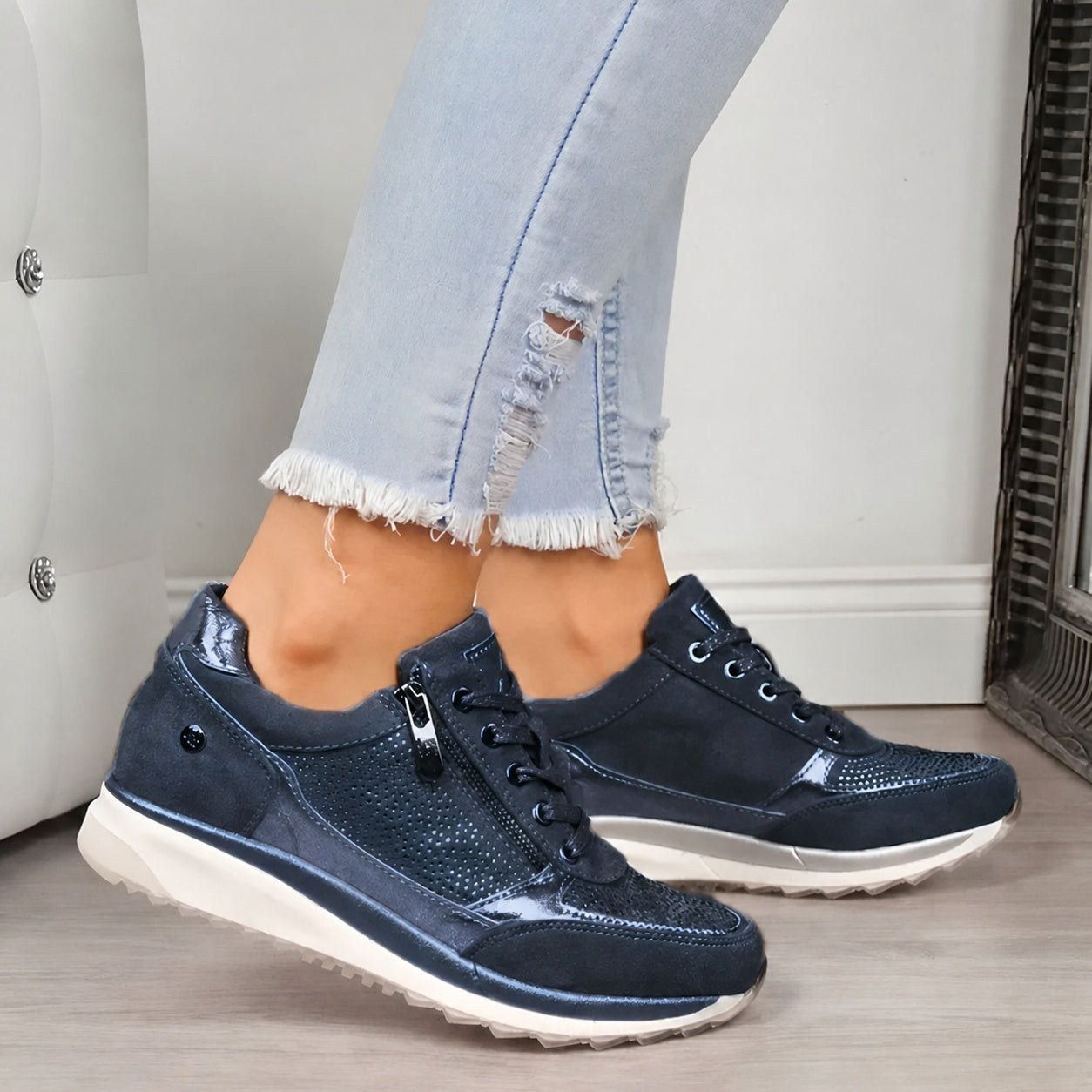Adrienn | Sneaker Cipő Női Fűzős Cipzáras
