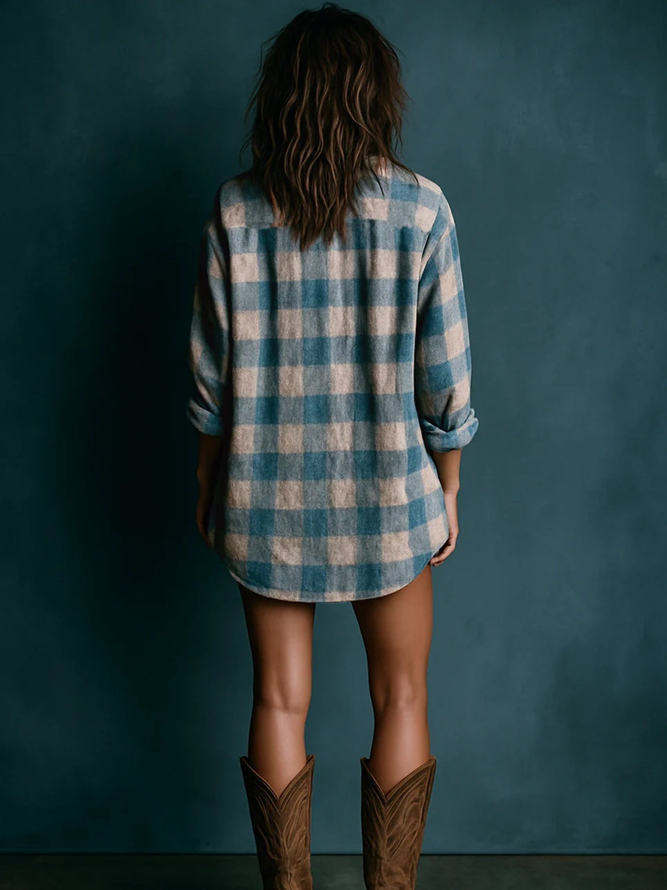 Ágnes | Hosszú Ujjú Kockás Mini Ruha Női Oversize Henley