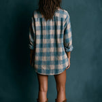 Ágnes | Hosszú Ujjú Kockás Mini Ruha Női Oversize Henley