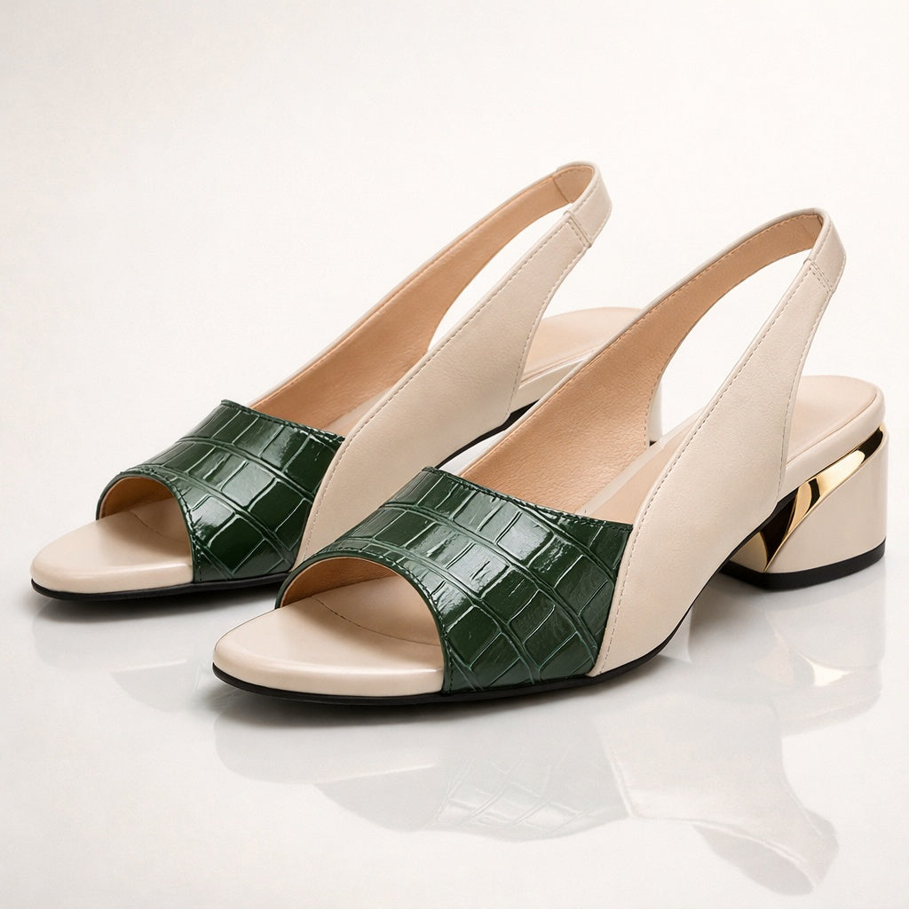 Ágnes | Szandál Slingback Blokksarkú Női Krokodilmintás