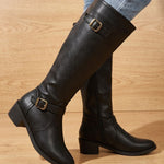 Alina | Chelsea Boots Damen Kniehohe Stiefel Blockabsatz Schnalle