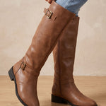 Alina | Chelsea Boots Damen Kniehohe Stiefel Blockabsatz Schnalle