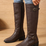 Alina | Chelsea Boots Damen Kniehohe Stiefel Blockabsatz Schnalle