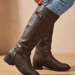 Alina | Chelsea Boots Damen Kniehohe Stiefel Blockabsatz Schnalle