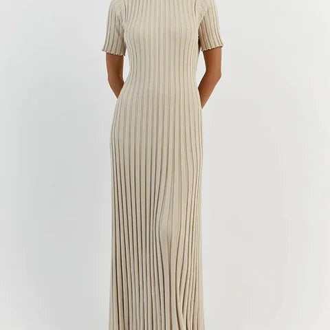 Amelie | Strickkleid Lang Damen Kurzarm Geripptes Maxikleid