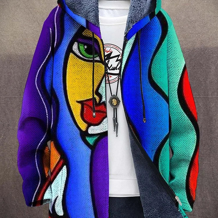 Andri | Strickjacke Herren mit Kapuze Fleece-Futter Kunstprint