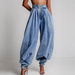 Anikó | Denim Ballon Nadrág Női Magas Derékú Pliszírozott