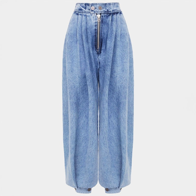 Anikó | Denim Ballon Nadrág Női Magas Derékú Pliszírozott
