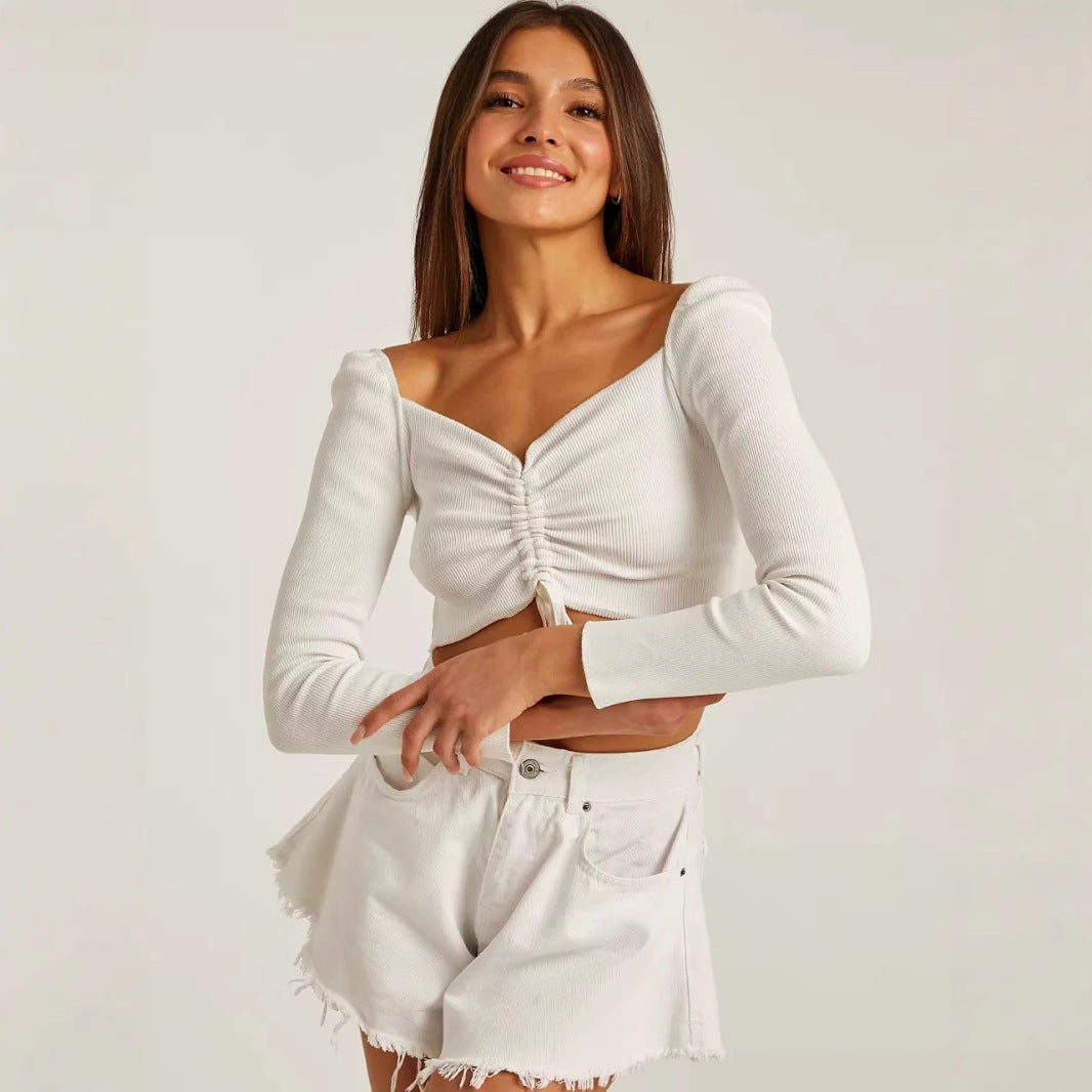 Anita | Cropped Top Női Hosszú Ujjú Ráncos Bordás