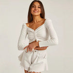 Anita | Cropped Top Női Hosszú Ujjú Ráncos Bordás