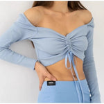 Anita | Cropped Top Női Hosszú Ujjú Ráncos Bordás