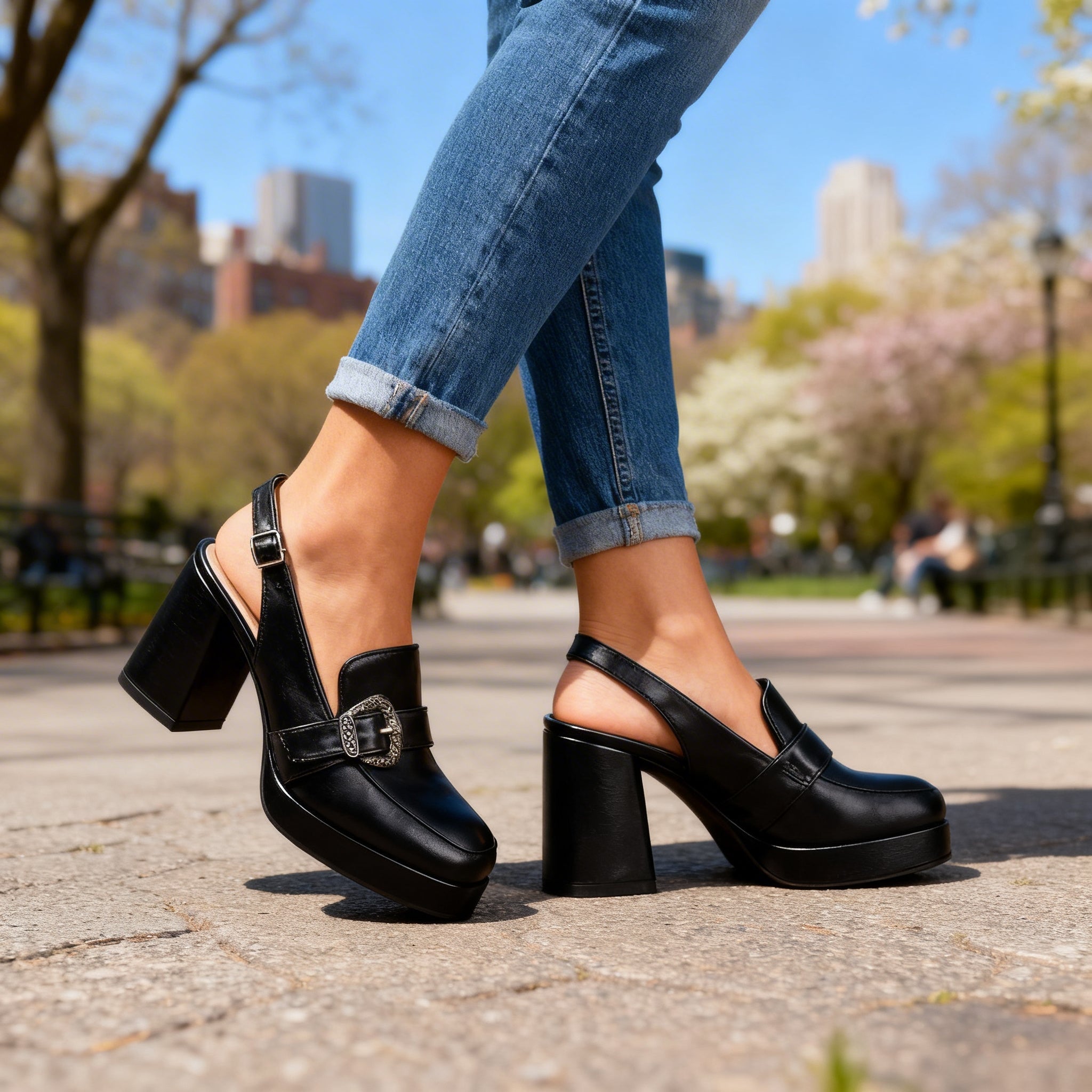 Anita | Platform Slingback Cipő Magassarkú Loafer Csatos Női