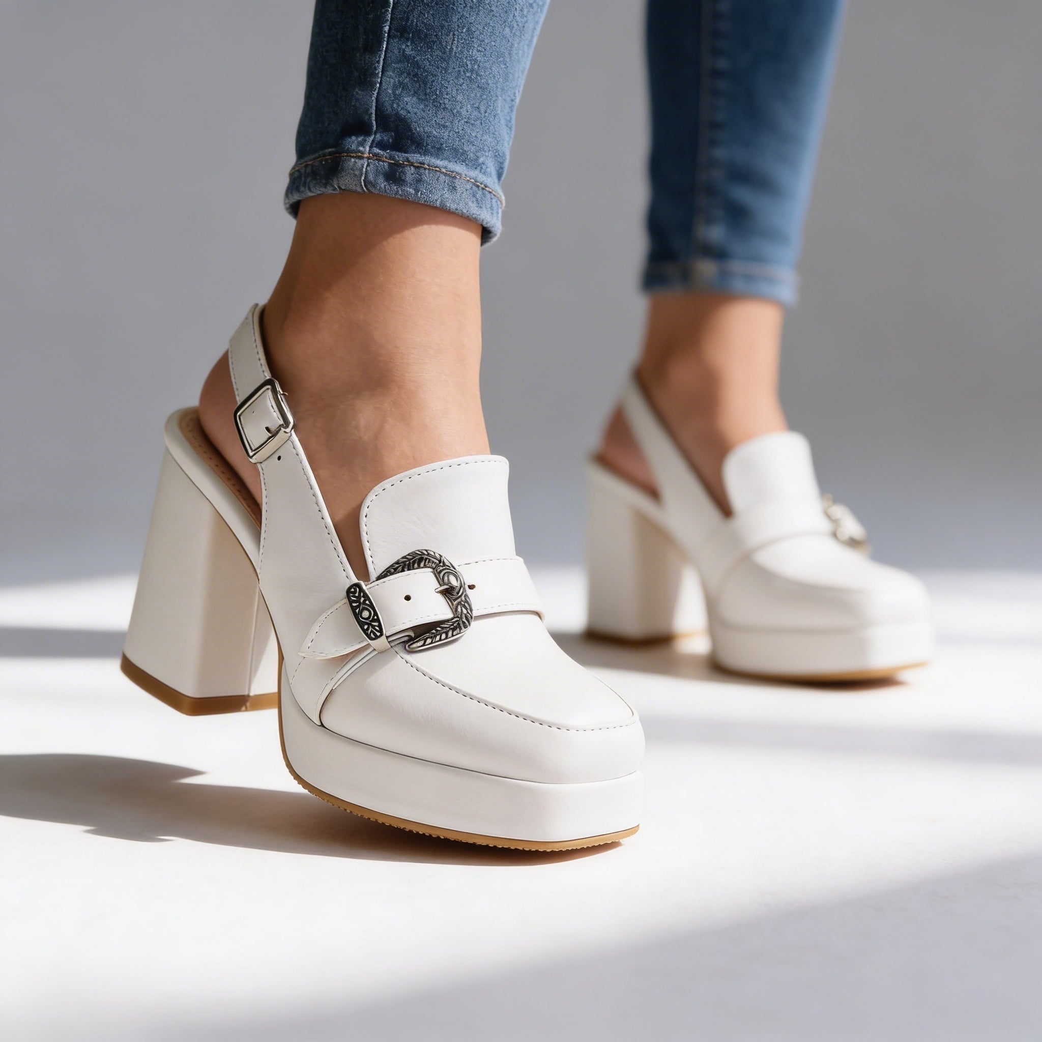 Anita | Platform Slingback Cipő Magassarkú Loafer Csatos Női