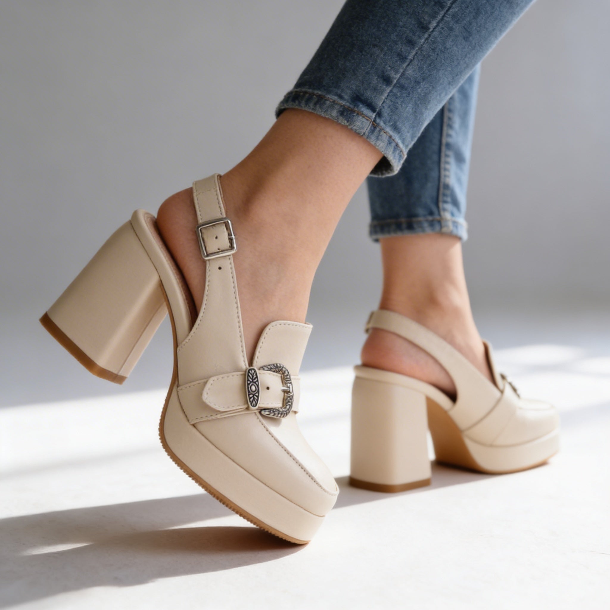 Anita | Platform Slingback Cipő Magassarkú Loafer Csatos Női