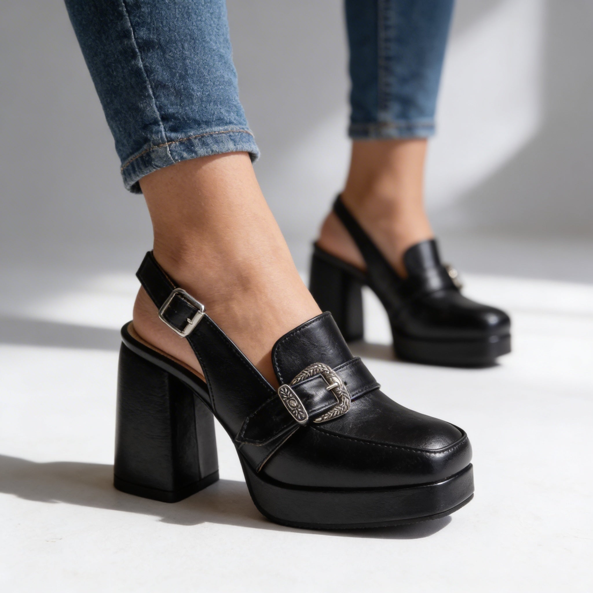 Anita | Platform Slingback Cipő Magassarkú Loafer Csatos Női