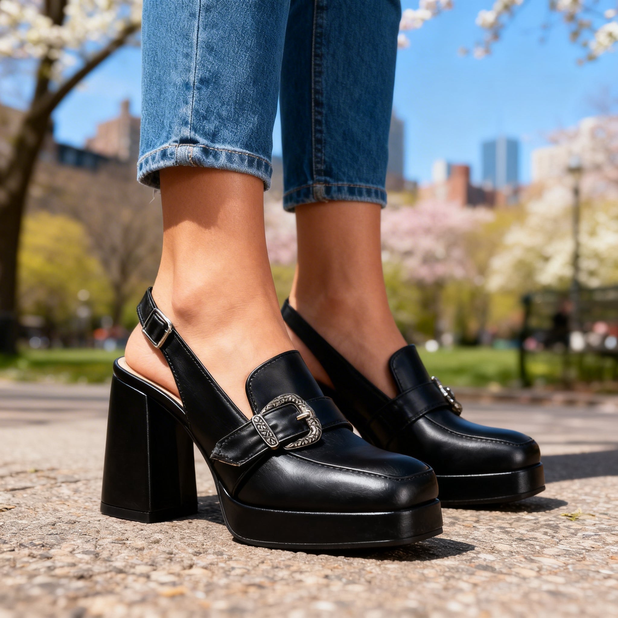 Anita | Platform Slingback Cipő Magassarkú Loafer Csatos Női