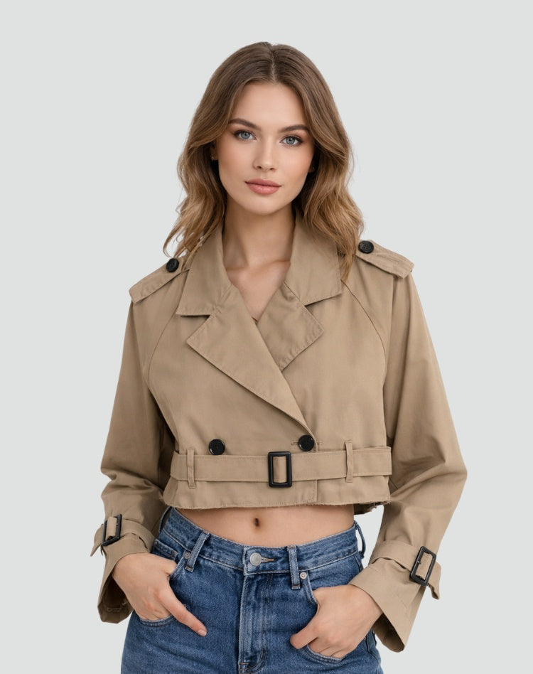 Anita | Trench Coat Rövid Női Átmeneti Kabát Övvel