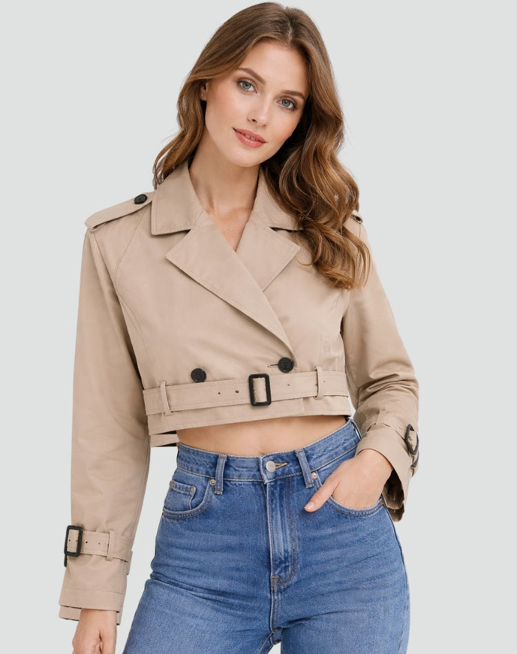 Anita | Trench Coat Rövid Női Átmeneti Kabát Övvel