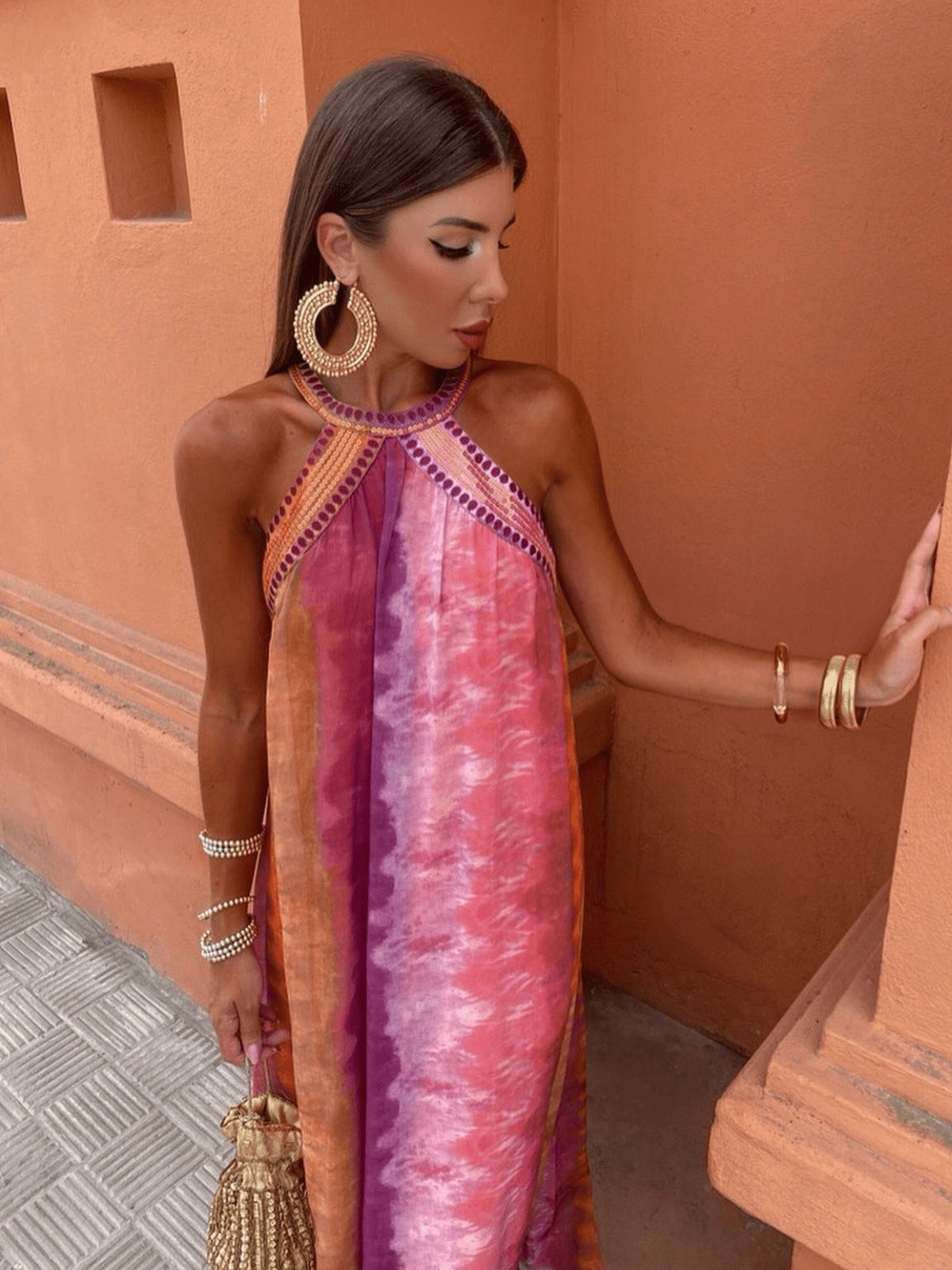 Anna | Alkalmi Maxi Ruha Női Halter Nyakú Tie-Dye