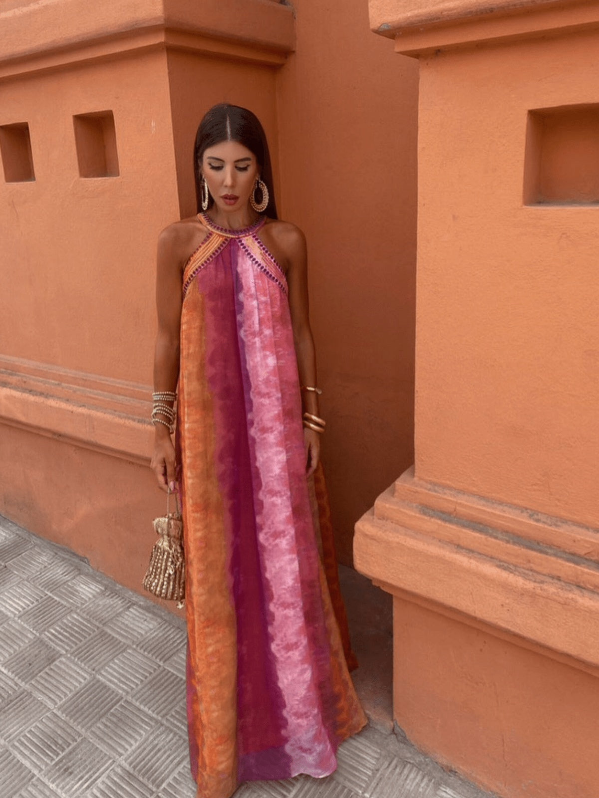 Anna | Alkalmi Maxi Ruha Női Halter Nyakú Tie-Dye