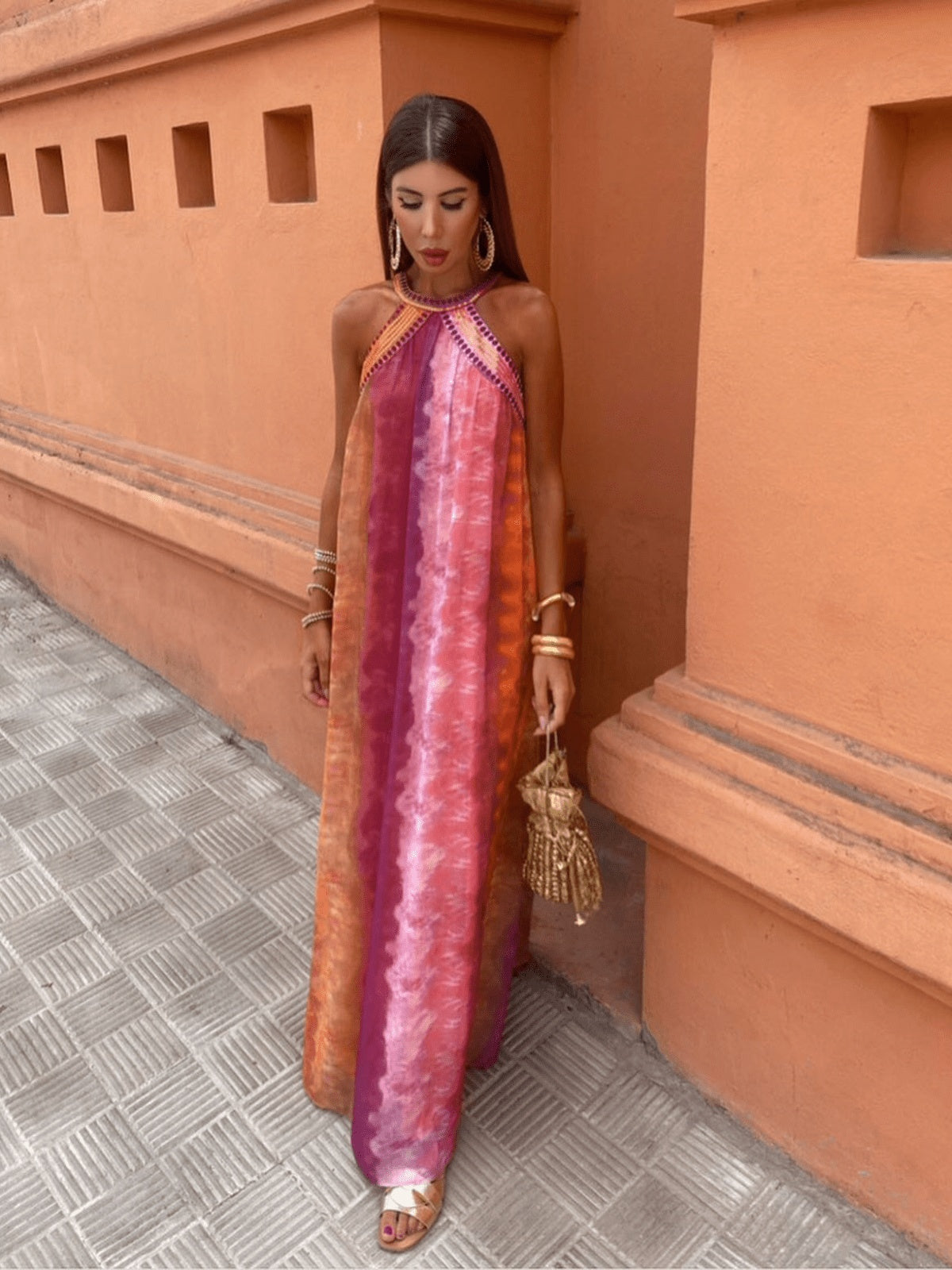 Anna | Alkalmi Maxi Ruha Női Halter Nyakú Tie-Dye