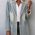 Antonia | Jeansjacke Damen Leoparden-Print Lang Druckknöpfe