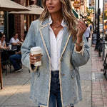 Antonia | Jeansjacke Damen Leoparden-Print Lang Druckknöpfe