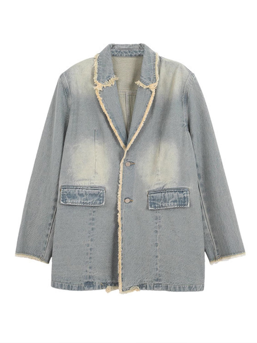 Antonia | Jeansjacke Damen Leoparden-Print Lang Druckknöpfe