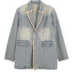 Antonia | Jeansjacke Damen Leoparden-Print Lang Druckknöpfe