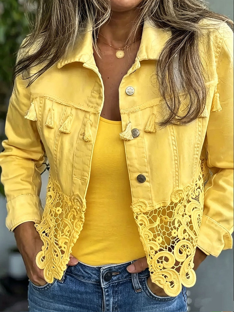 Antonia | Jeansjacke Damen Leoparden-Print Lang Druckknöpfe