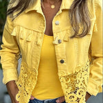 Antonia | Jeansjacke Damen Leoparden-Print Lang Druckknöpfe