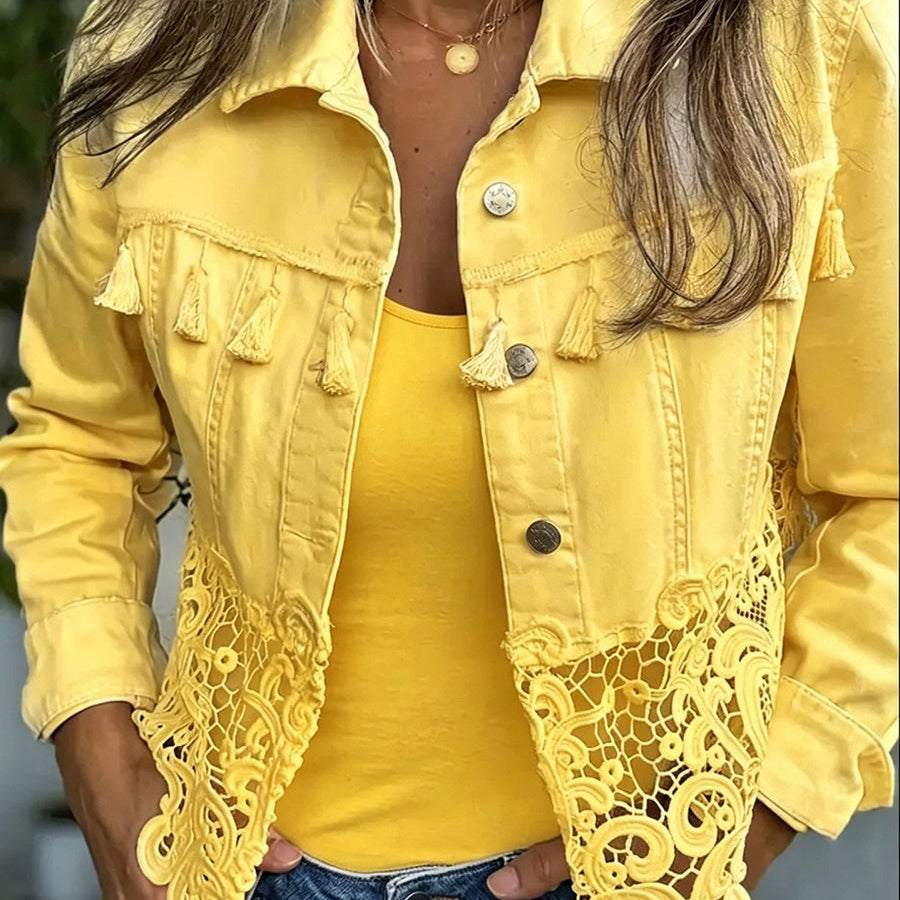 Antonia | Jeansjacke Damen Leoparden-Print Lang Druckknöpfe