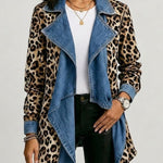 Antonia | Jeansjacke Damen Leoparden-Print Lang Druckknöpfe