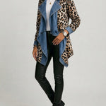 Antonia | Jeansjacke Damen Leoparden-Print Lang Druckknöpfe