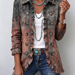 Antonia | Jeansjacke Damen Leoparden-Print Lang Druckknöpfe