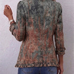 Antonia | Jeansjacke Damen Leoparden-Print Lang Druckknöpfe